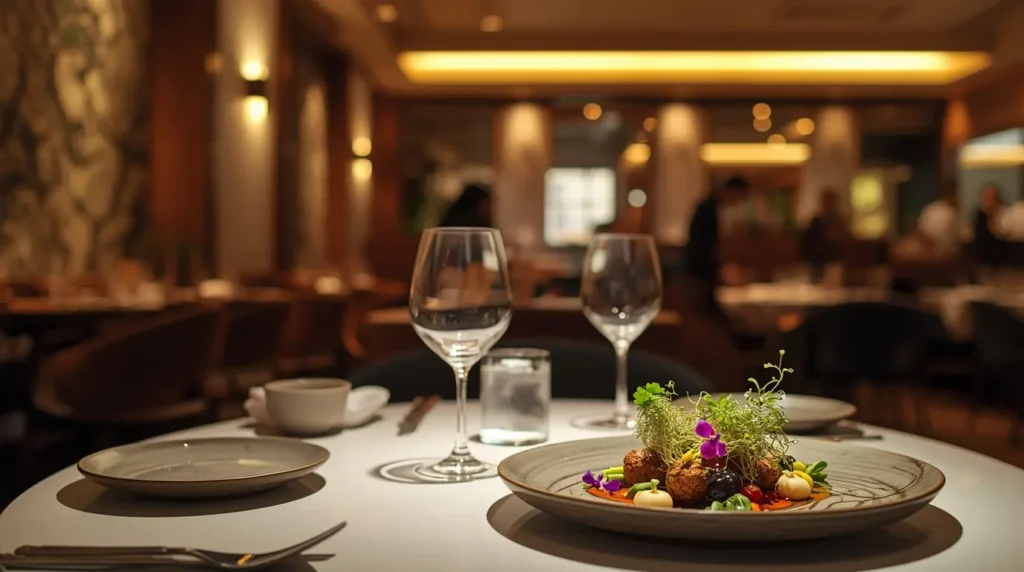 Interior del restaurante Eleven Madison Park vegano en Nueva York con platos gourmet vegetales